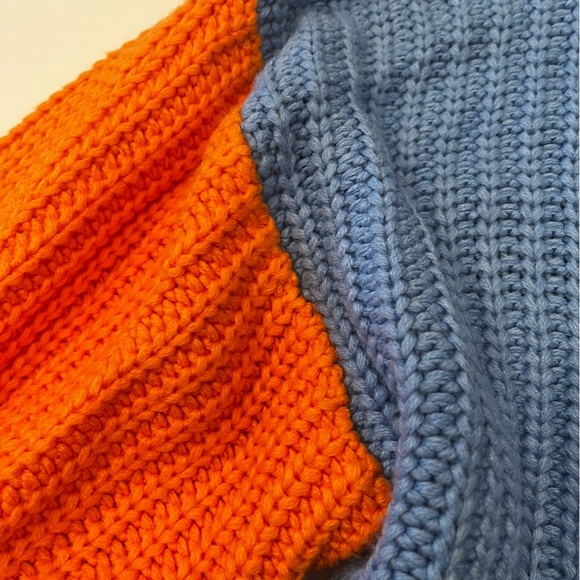 Women’s Cable Knit Sweater Oversized M Color Block Blue Orange Wide Sleeves - Picture 3 of 9